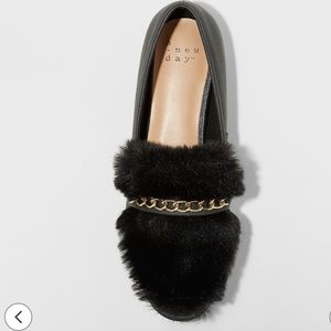 A New Day Fur Closed Black & Gold Loafers.